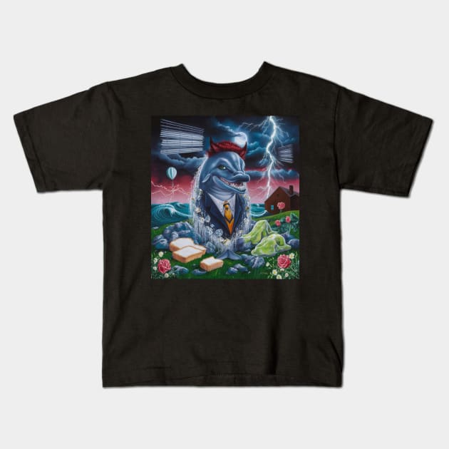 AI generated dolphin from the windy nightmare Kids T-Shirt by Catbrat